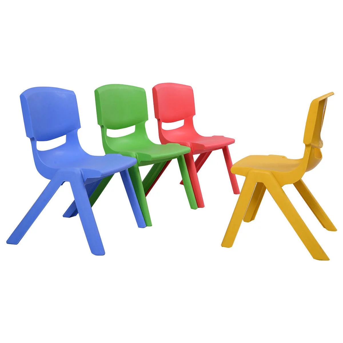 Colorful Set of 4 Kids Plastic Chairs Stackable Play and Learn Furniture