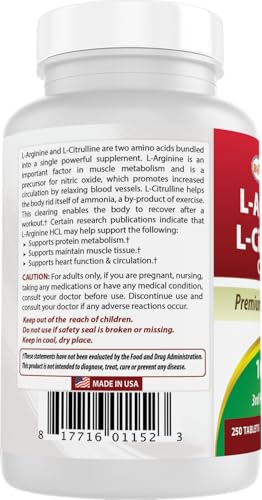 Best Naturals L-Arginine L-Citruline Complex Tablets, 250 Count