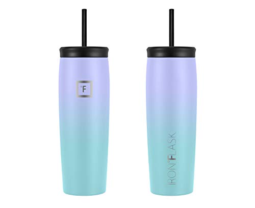 IRON °FLASK Nomad Tumbler - 2 Lids Straw/Flip, Vacuum Insulated Stainless Steel Bottle, Double Walled, Drinking Cup, Thermo Coffee Travel Mug, Water - Blue Waves, 16 Oz