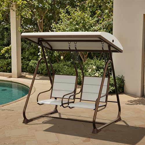 EAST OAK 3-Person Outdoor Porch Swing with Adjustable Canopy, Patio Swing Chair with Comfortable and Breathable Seats, Outdoor Swing Chairs for Garden, Balcony, Backyard, Charcoal Black