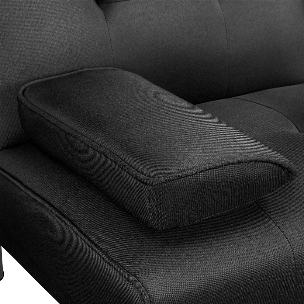 Yaheetech  65in Convertible Futon Sofa Bed Tufted Fabric Futon Couch Black