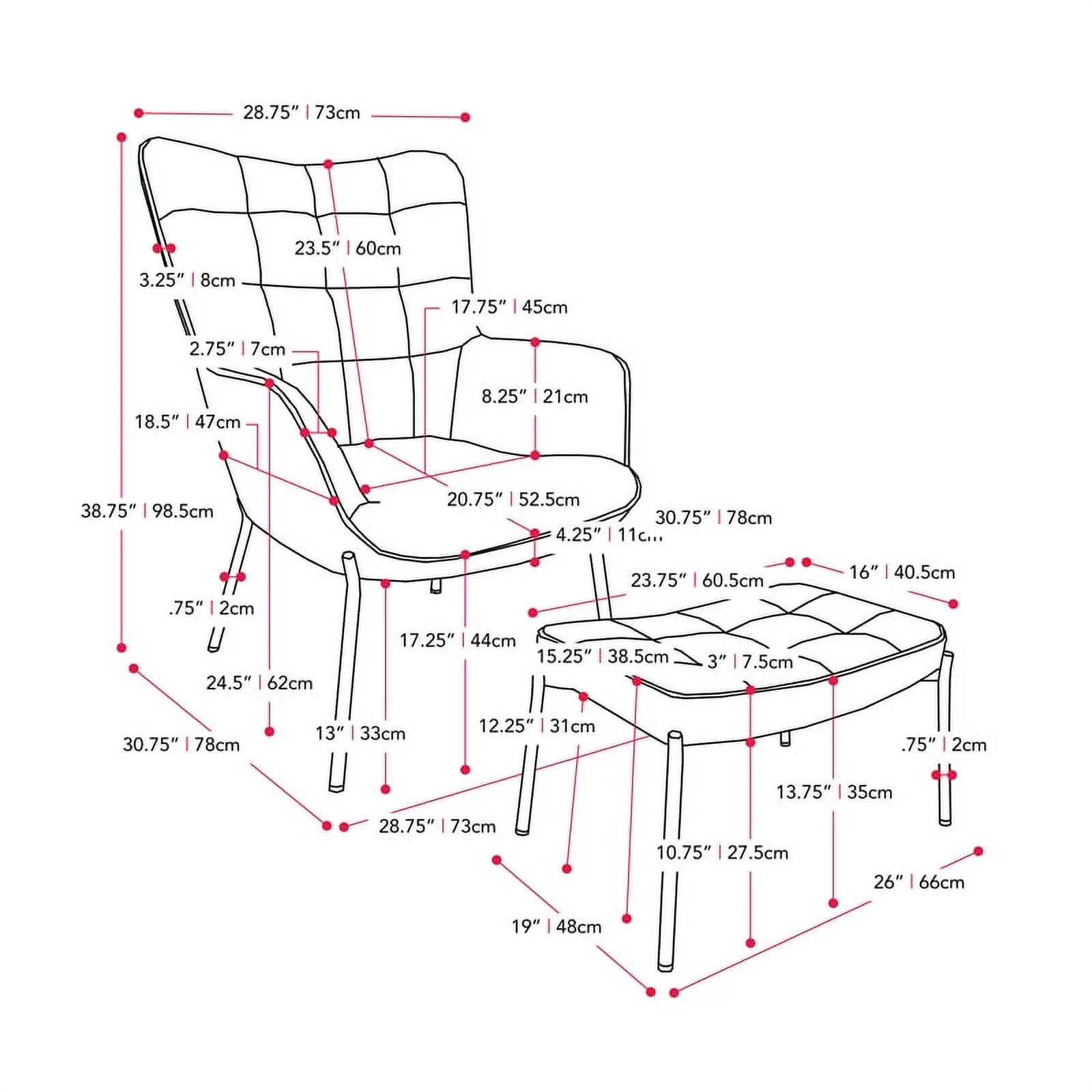 Charlotte Dark Teal Blue Velvet Fabric Wingback Accent Chair with Stool