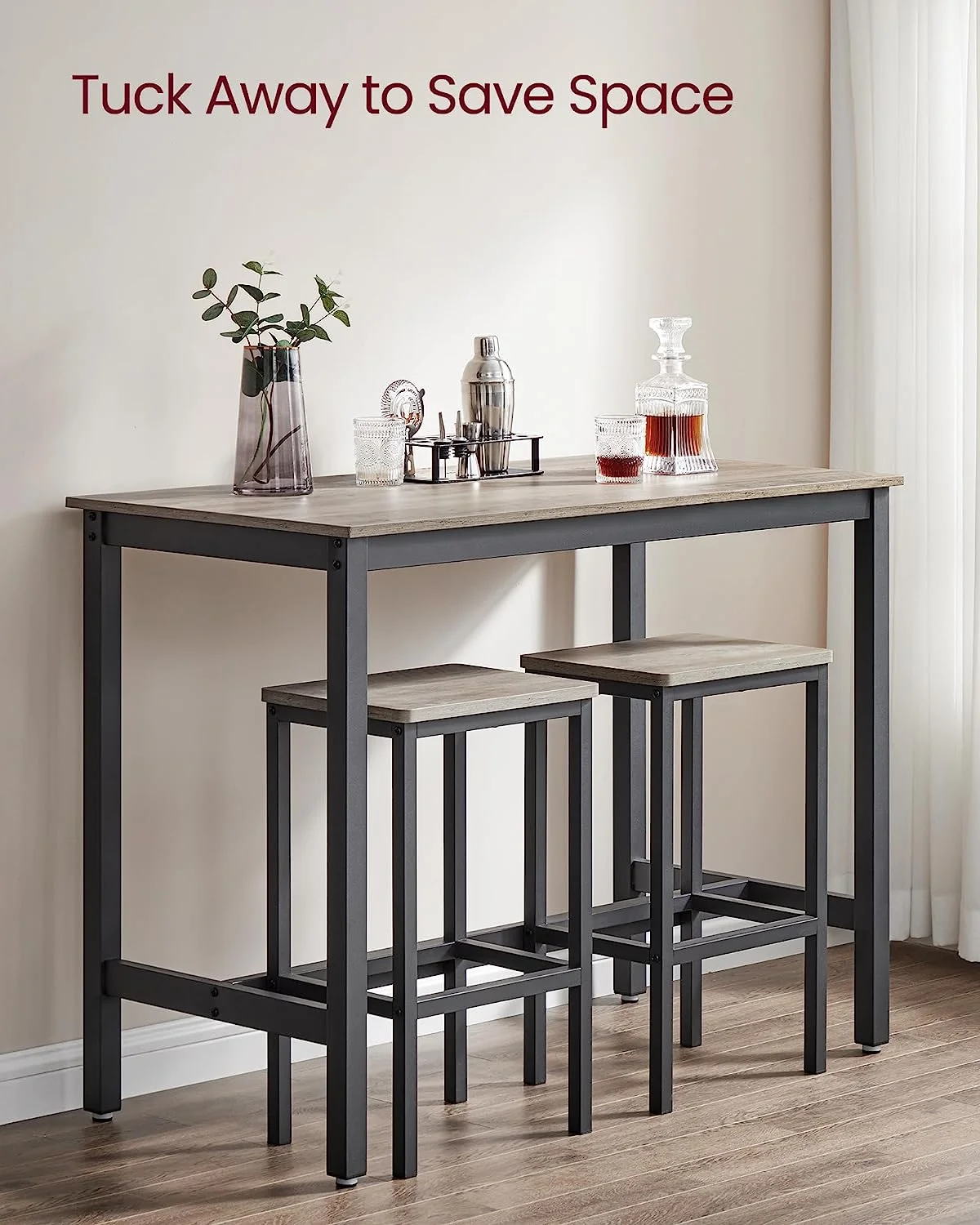 VASAGLE Bar Table Set Bar Table with 2 Bar Stools Dining table set for Kitchen Living Room Greige and Black
