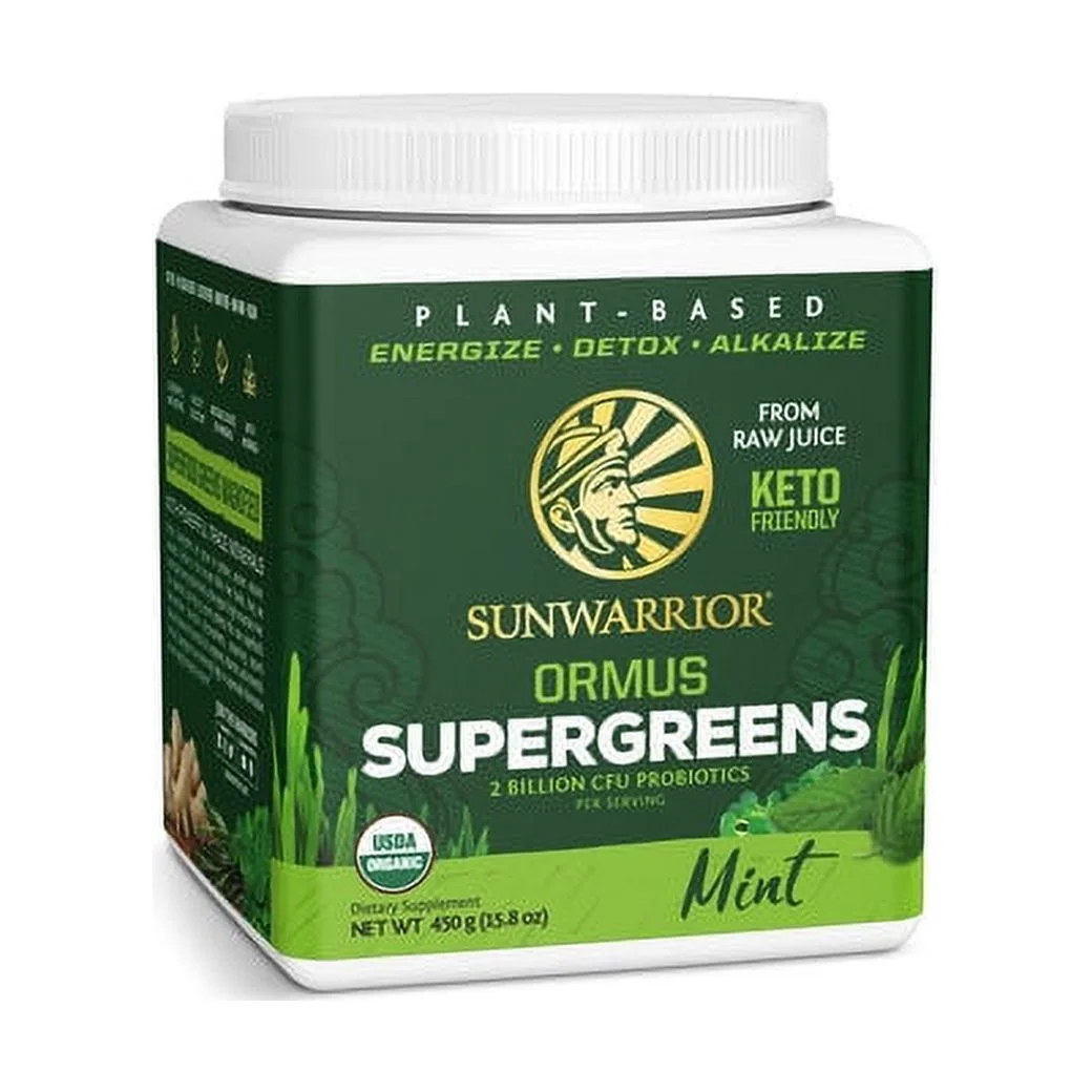 Sunwarrior Ormus Supergreen | Organic Probiotic Powder, Mint, 450g