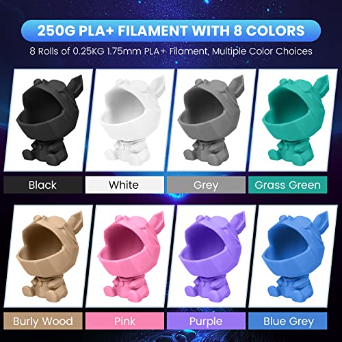 SUNLU 3D Printer Filament Pack, 0.25kg Each Spool, Total 2kg, Mini Spool, PLA+ Filament 1.75mm, 8 Packs, Black+White+Grey+Blue+Green+Red+Orange+PureYellow