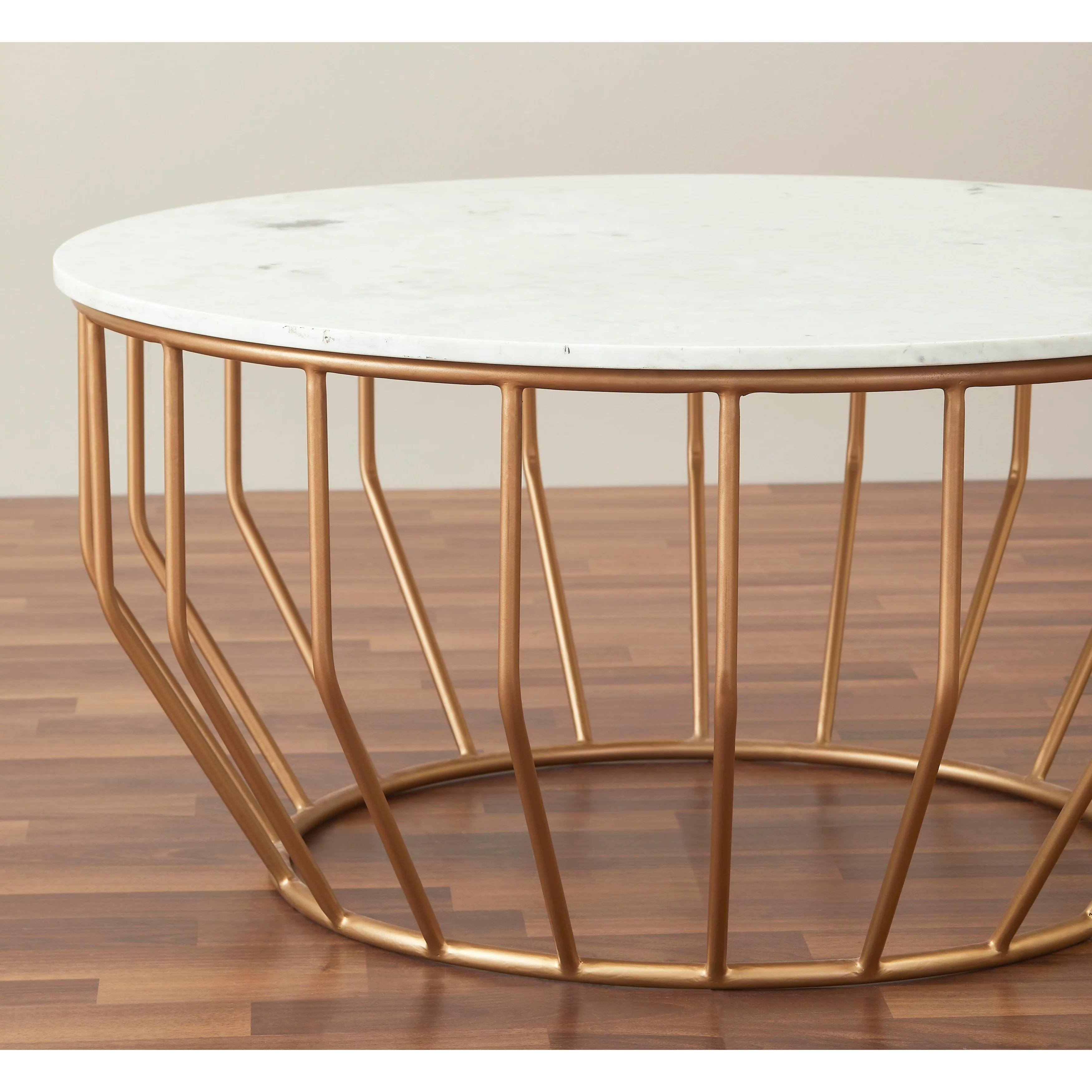 Golden Leaf Modern Coffee Table with Real Marble Top and Gold Base Assembly Required White Marble