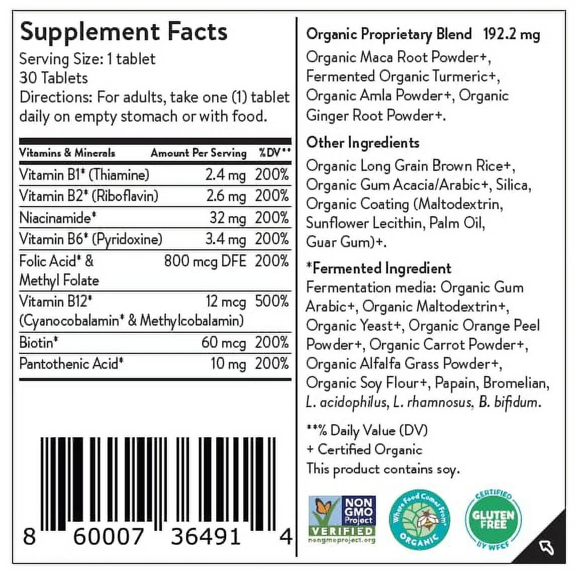 Movita Fermented Vitamin B-Complex, Pouch - Organic, Vegan, Gluten-Free & Non-GMO - 30 Day Supply