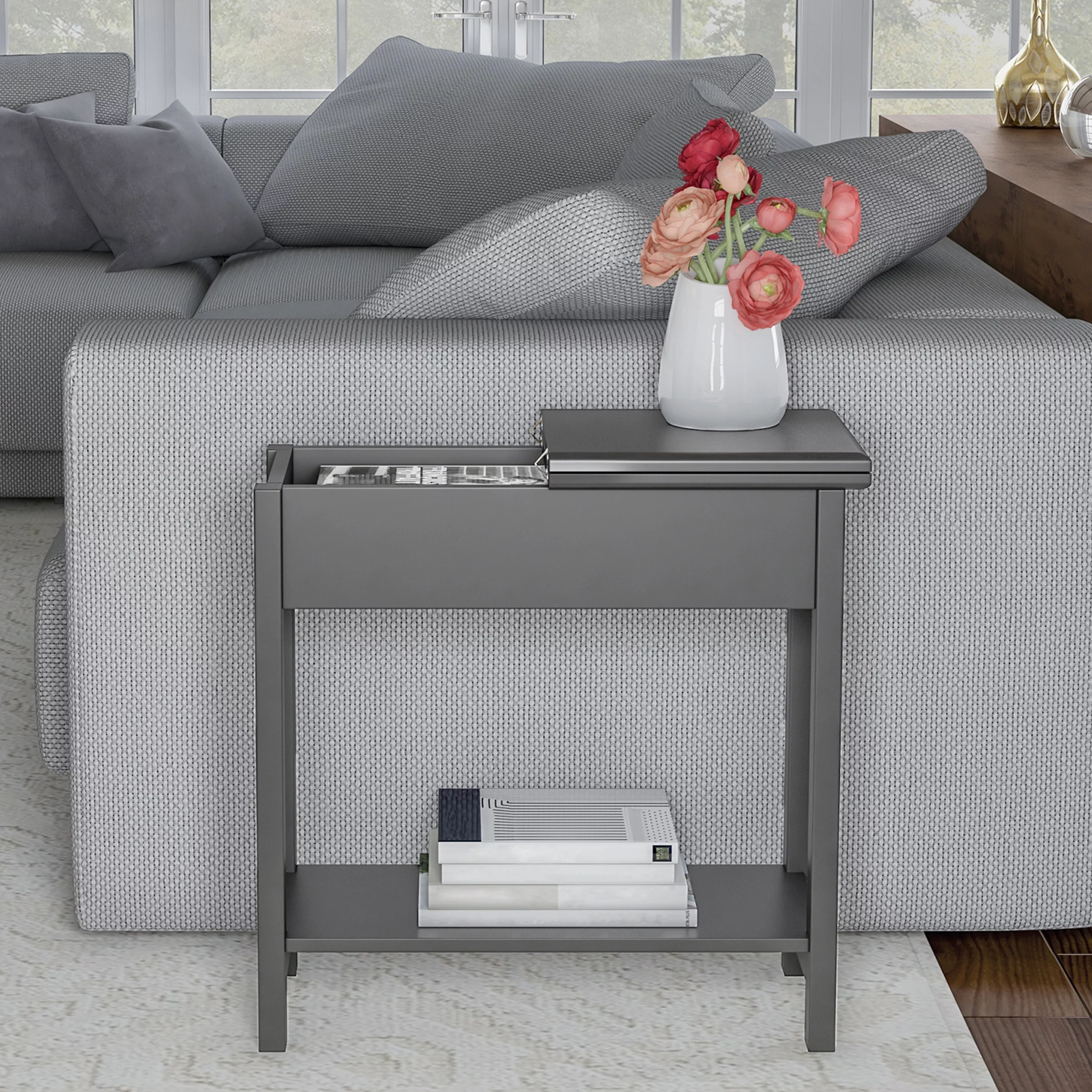 Somerset Home Flip Top Side Console Table – Accent Furniture, Gray