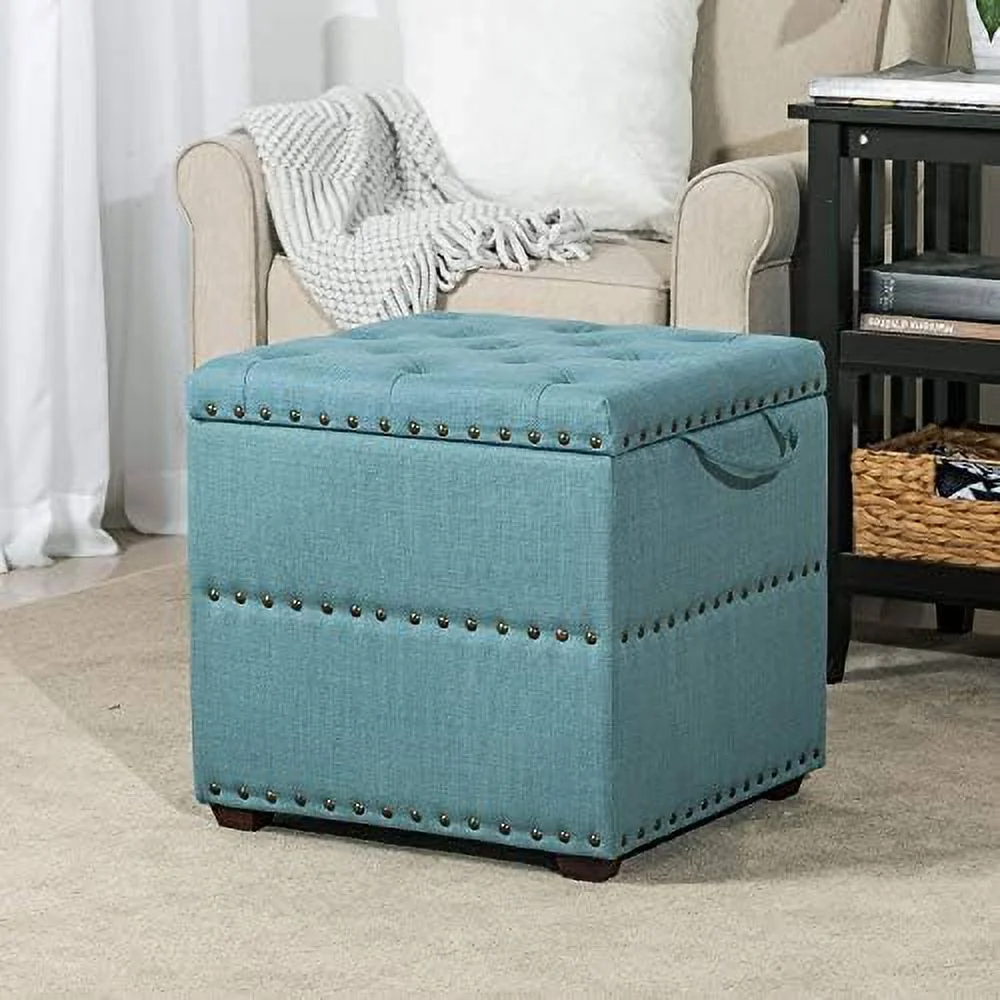TJUNBOLIFE Ottoman Cube Foot  Stool Square Coffee Table with Tray Lid (Sky Blue)