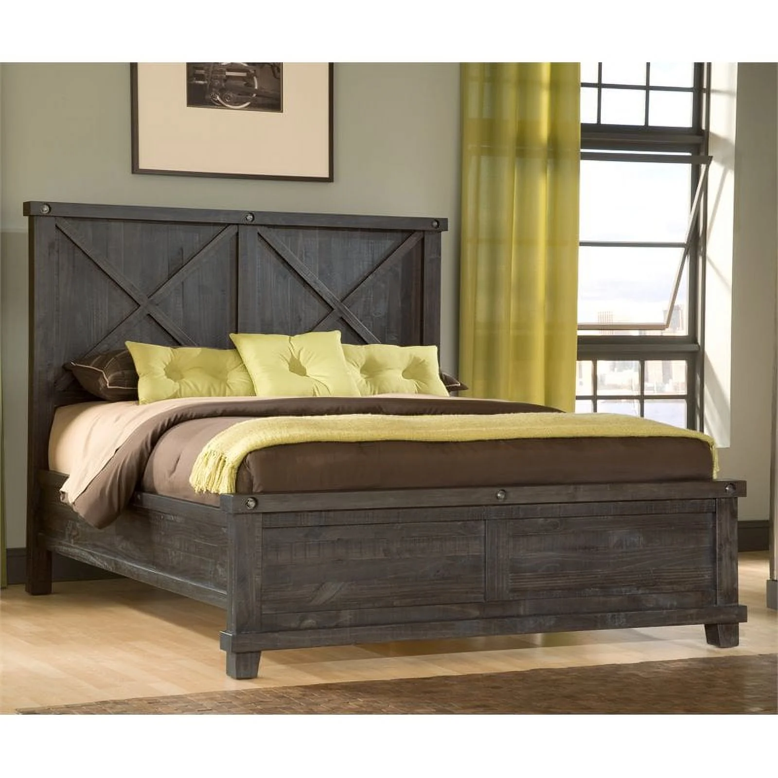 Bowery Hill Modern King Solid Pine Wood Panel Bed in Espresso Finish