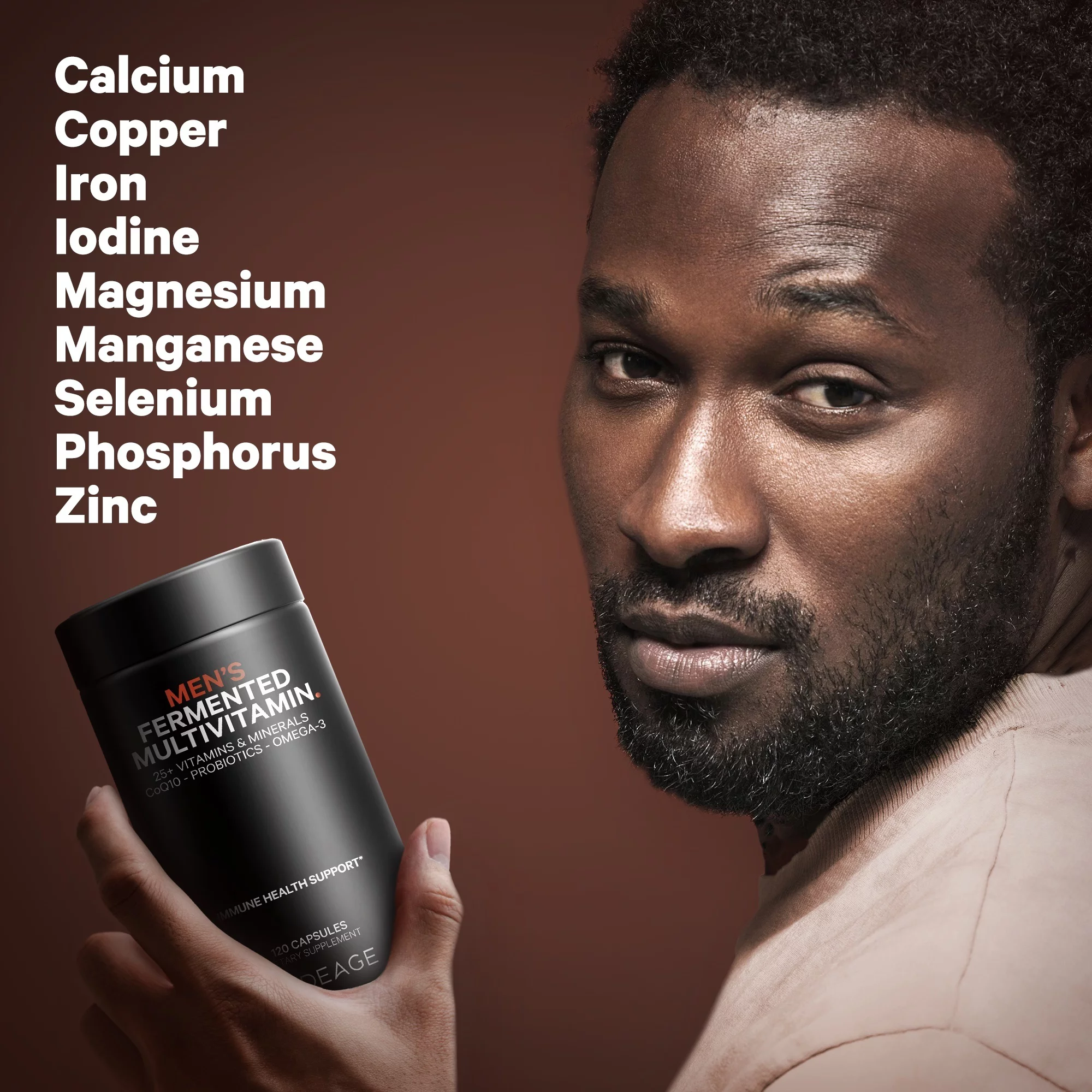 Codeage Men’s Daily Multivitamin Capsules, 25+ Vitamins & Minerals, Whole Food, Fermented, 120 ct