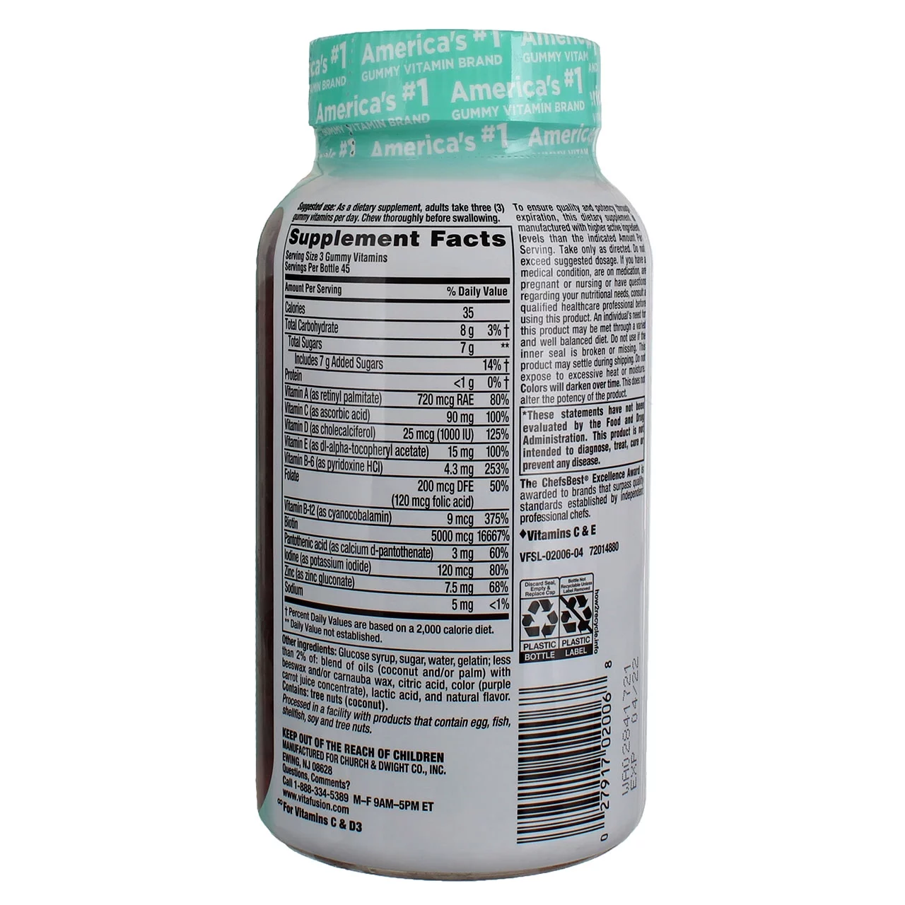 Vitafusion Hair Skin & Nails Supplement Gummies - Raspberry - 135ct