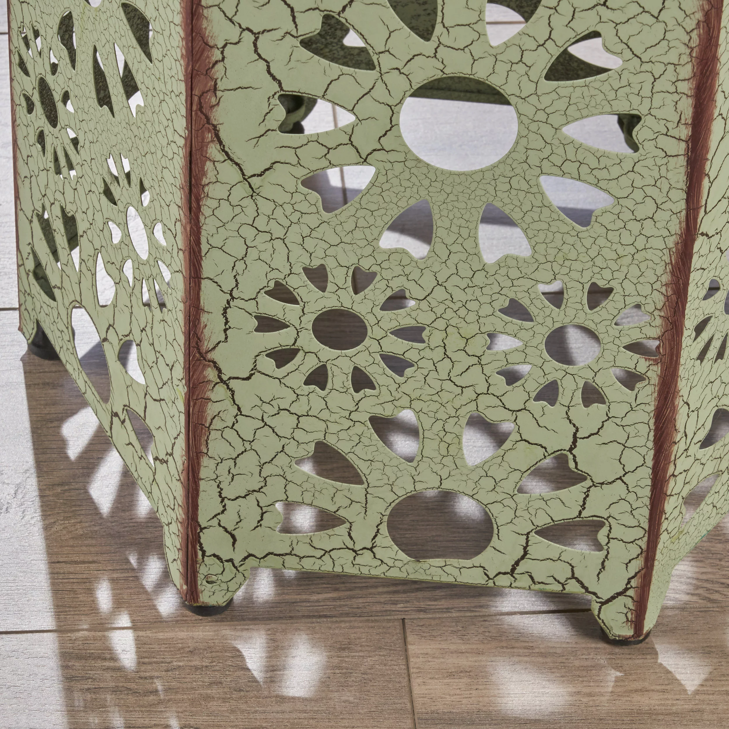 Noble House Vania 12 Inch and 14 Inch Sunburst Iron Side Table Set, Crackle Green