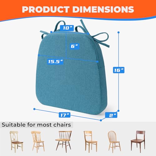 Chair Cushions for Dining Chairs, D-Shaped Seat Cushions with Removable Washable Cover and Ties, Chair Pads for Kitchen, Indoor Dining Room, Patio Chairs, 17'' x 16'', Set of 4, Beige