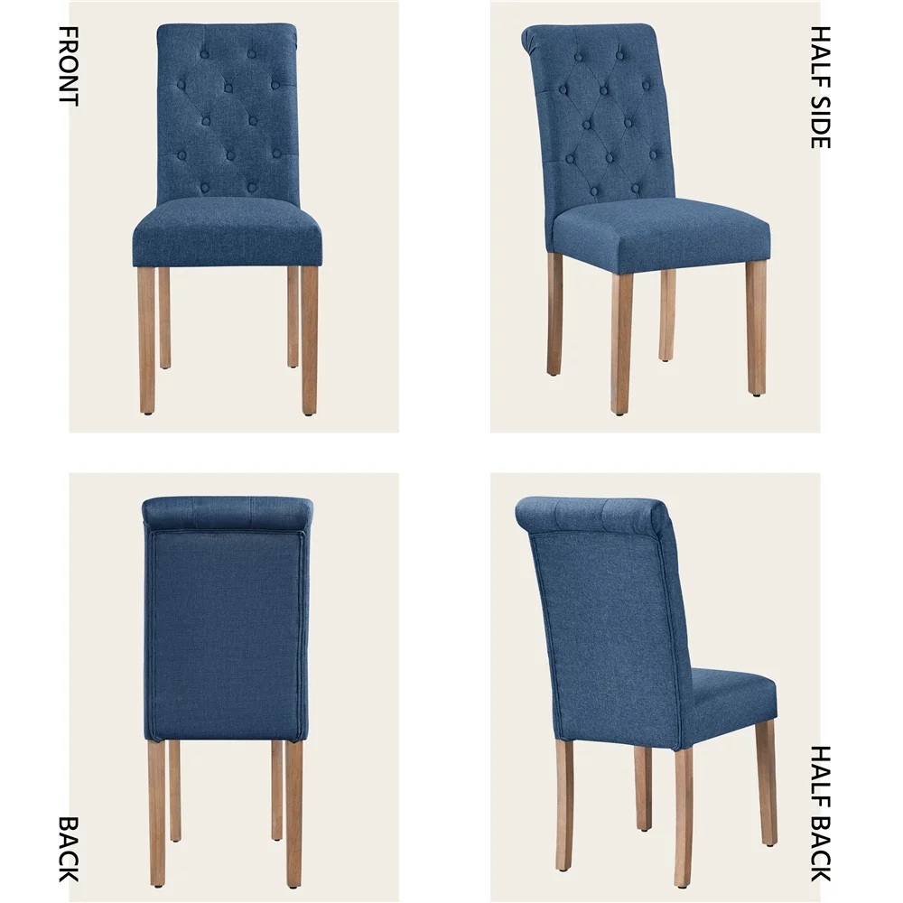 Easyfashion Modern Fabric Upholstered Dining Chair High Back, Set of 2, Blue