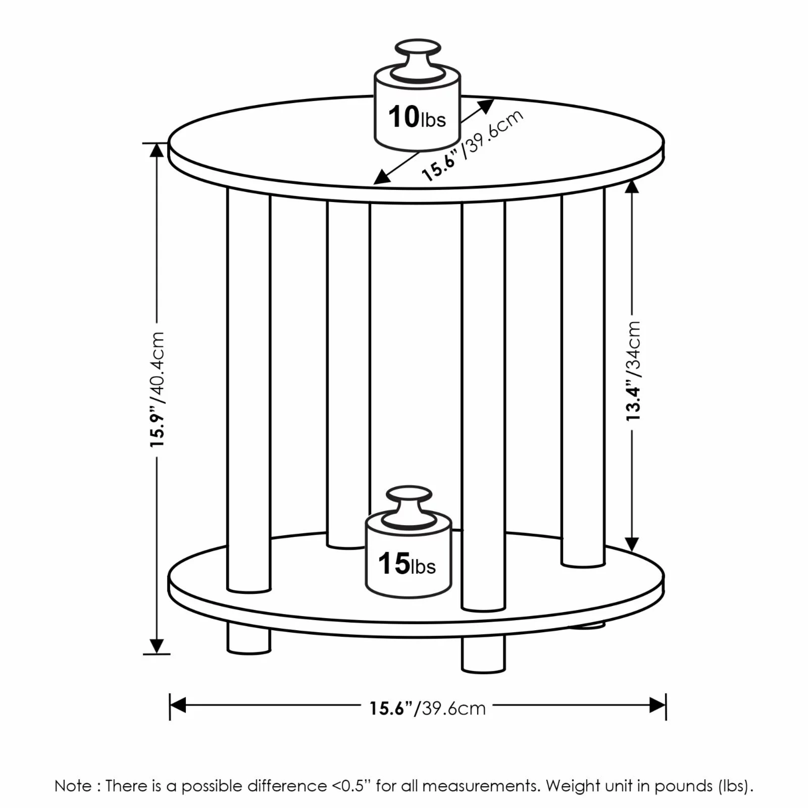 Furinno Turn-N-Tube 2-Tier Round Wooden End Table, Marble White