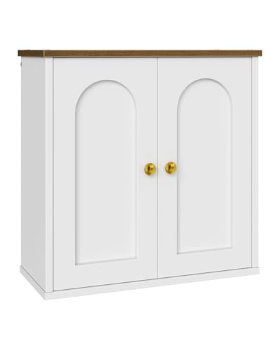 Bathroom Wall Cabinet, Medicine Cabinet with Adjustable Shelf, Modern Wall Cabinet with 2 Doors, Farmhouse Wall Mounted Storage Cabinet, for Bathroom, Living Room, Kitchen, White and Walnut