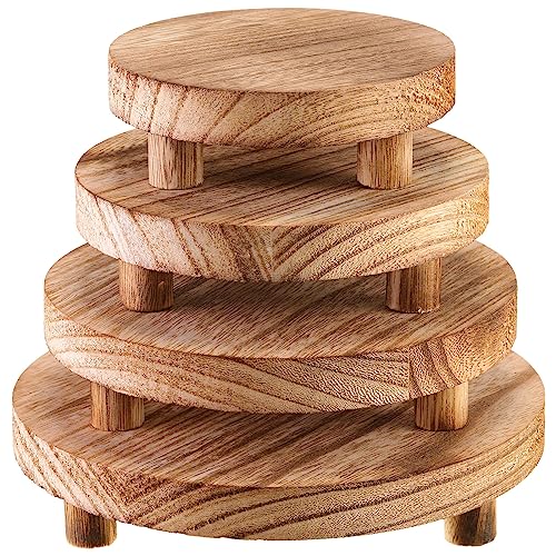 Geetery 4 Pcs Wooden Risers for Display Wood Pedestal Stand Mini Tray Stand Round Wooden Pedestal Holder Rustic Riser for Decor Tiered Tray Decor Home Kitchen, 4 Size(Black)