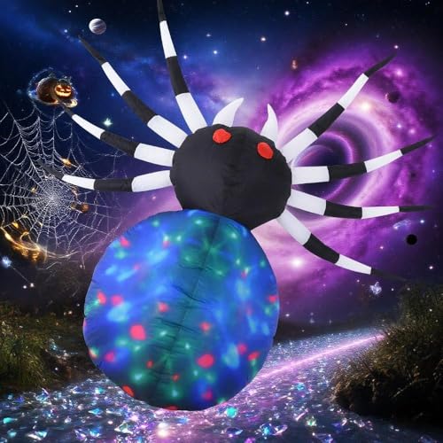 Halloween Inflatables Multicolor Red-Eyed Spider, Built-in LEDs, Blow Up Spider Yard Decor for Home Outdoor Decoration Halloween Party Decor, 63