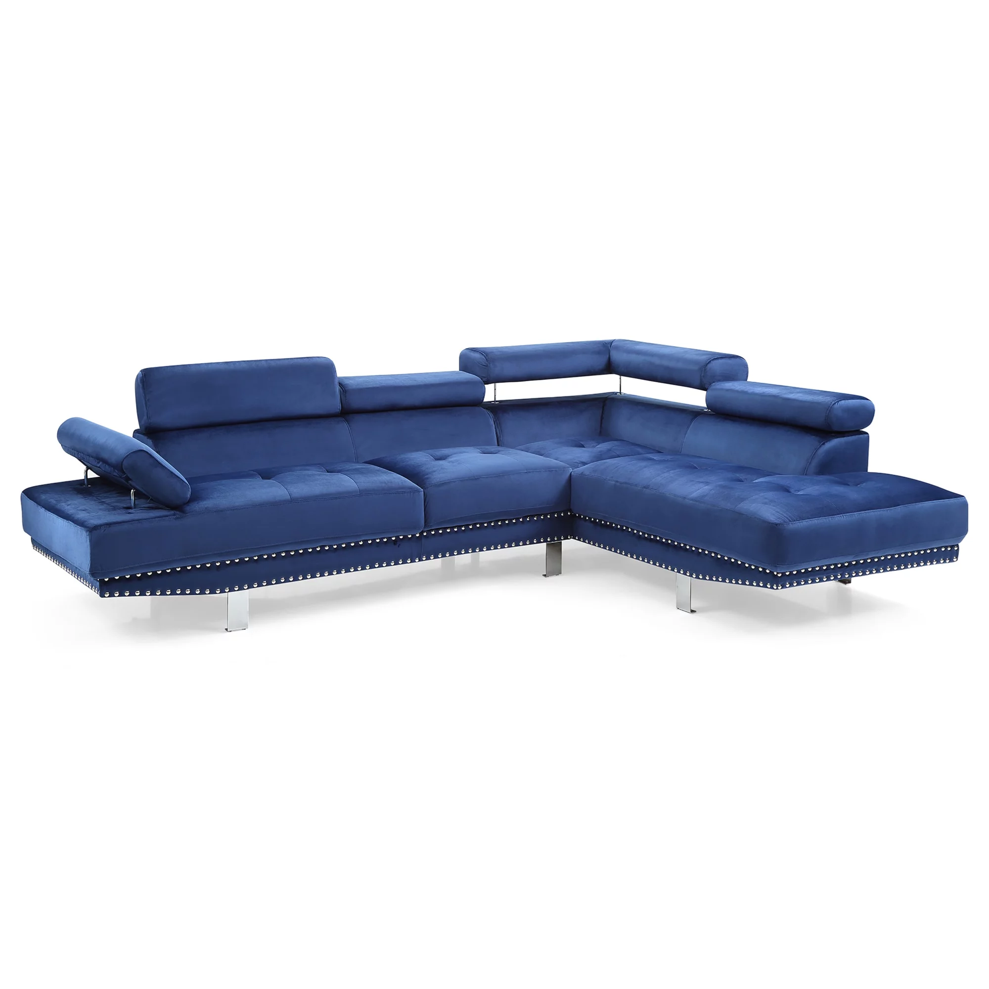 Passion Furniture  Derek 109 in. 2 Piece Velvet L Shape Sectional Sofa in Navy Blue