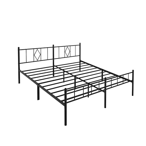 Full Size Bed Frame, 14 Inch Metal Platform Bed with Iron-Art Headboard & Footboard, Classic Bed Frame with Heavy Duty Metal Slats Support, Under Bed Storage & No Box Spring Needed, Black