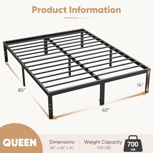 DUMOS Bed Frame - Full Size Metal Platform Bed Frames Mattress Foundation with Steel Slat Support, No Box Spring Needed, Storage Space Under Base, Easy Assembly, Black