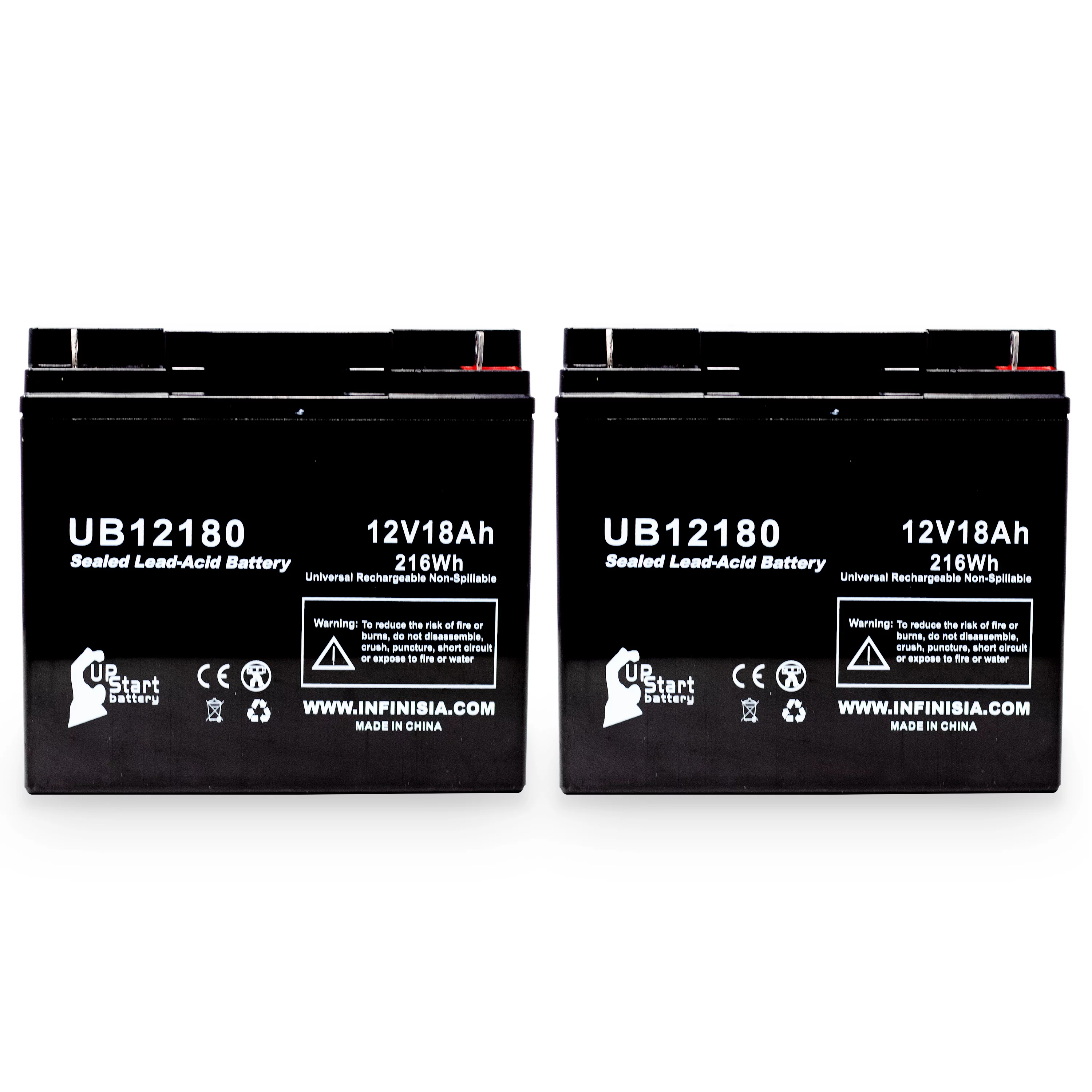 2x Pack - Compatible Draeger 2C NARKOMED ANESTHESIA Battery - Replacement UB12180 Universal Sealed Lead Acid Battery (12V, 18Ah, 18000mAh, T4 Terminal, AGM, SLA)