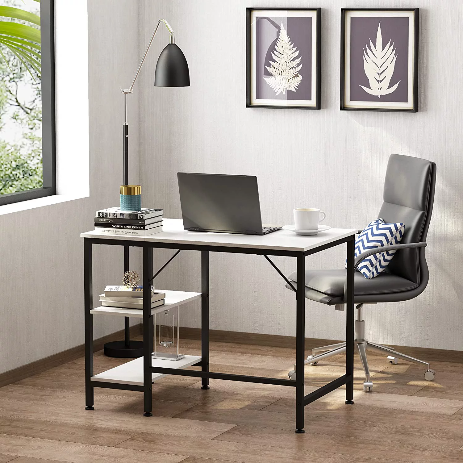 sell well JOISCOPE Home Office Computer Desk  Study Writing Desk with Wooden Storage Shelf  2-Tier Industrial Morden Laptop Table with Splice Board 55 inches(Black Oak Finish)