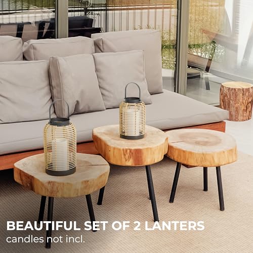 Natural Rattan Boho Lanterns - Handcrafted Decor to Enhance Your Home - Modern Farmhouse Beauty Perfect for Any Living Room, Patio & Porch, Indoor and Outdoor Coffee Table or Kitchen Dining Table