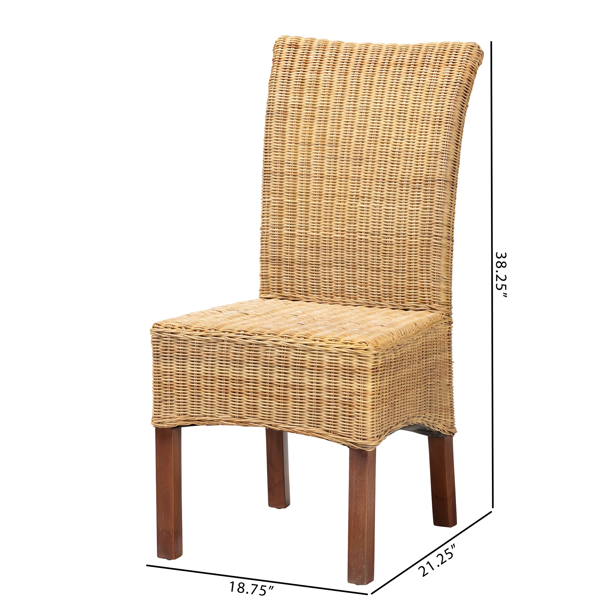 bali & pari Shamara Modern Bohemian Natural Rattan and Mahogany Wood Dining Chair