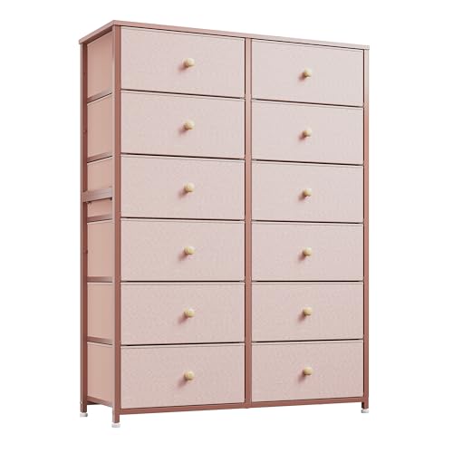 12 Drawers Dresser for Bedroom, 52.2''H Tall Dresser for Closet, Dressers & Chests of Drawers with Wooden Tabletop, Metal Frame, Dressers for Bedroom, Hallway,Closet, Rustic Brown