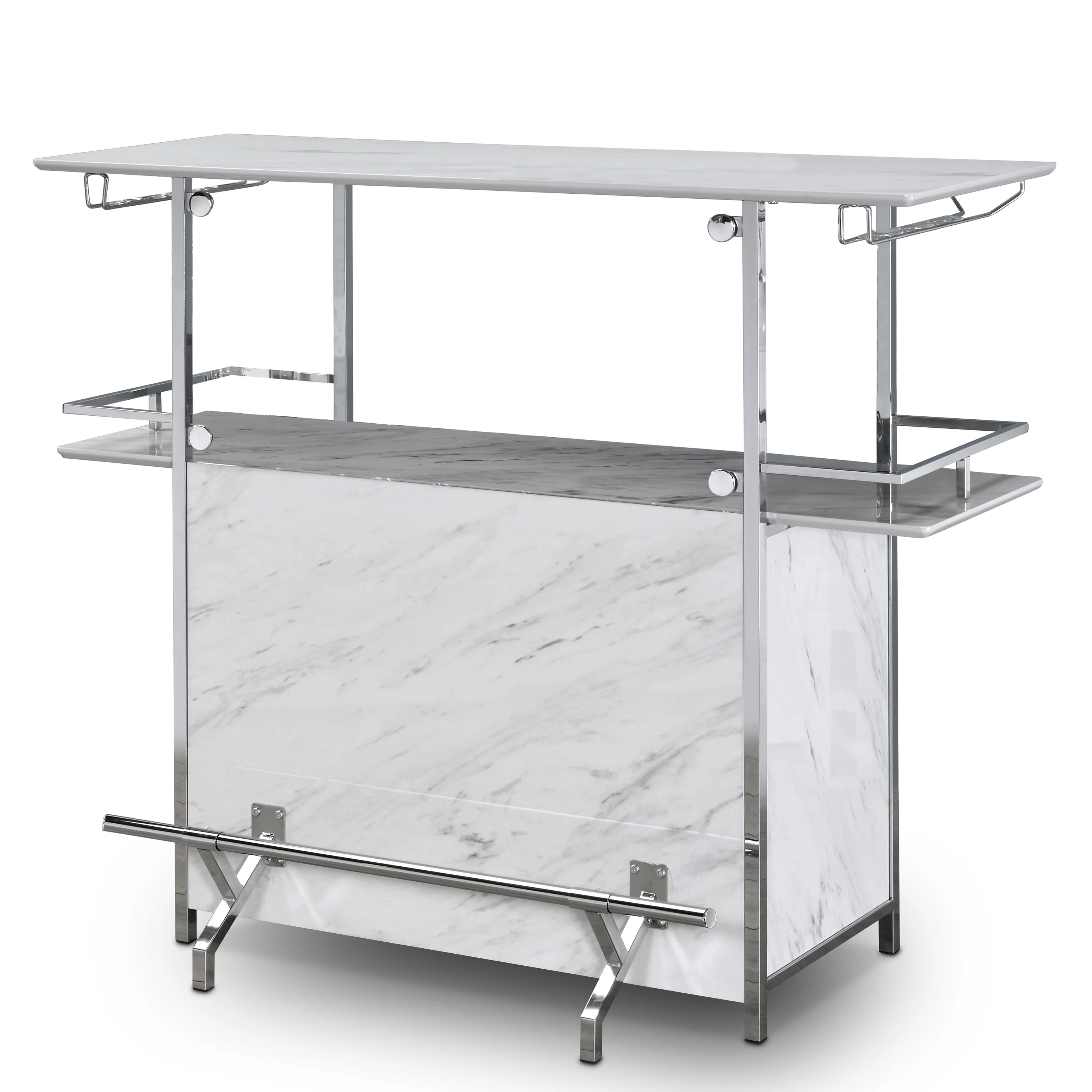 Furniture of America Naar Multi-Storage Bar table, White and Chrome