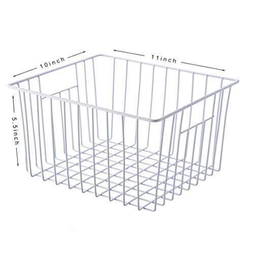 Freezer Basket Organizer, Refrigerator Metal Wire Storage Divider, Household Container Bins with Handles for Kitchen, Pantry, Cabinet, Closets - Pearl White (6, 11in x 10in x 5.5in)