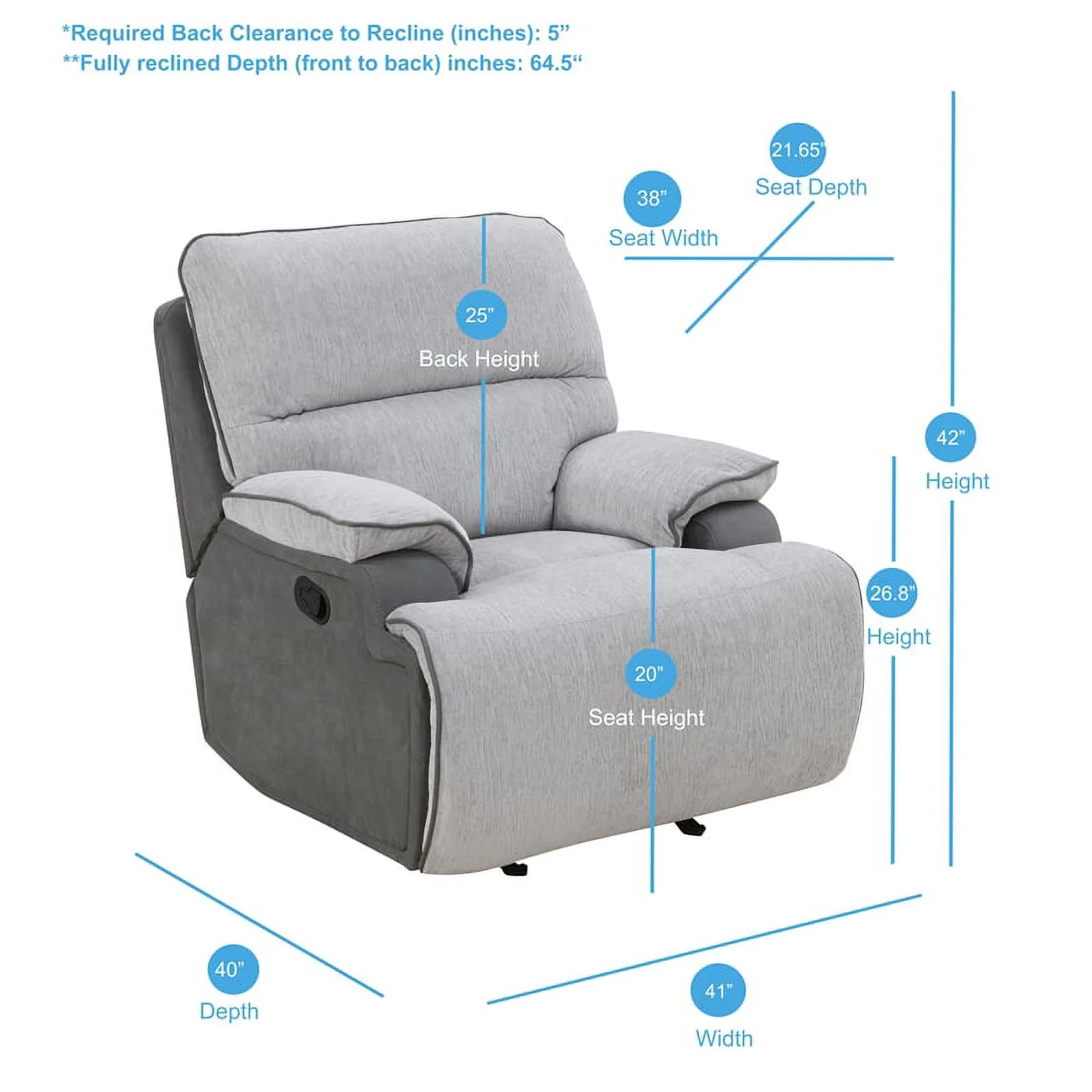 Steve Silver Cyprus Light Gray Fabric Recliner Chair