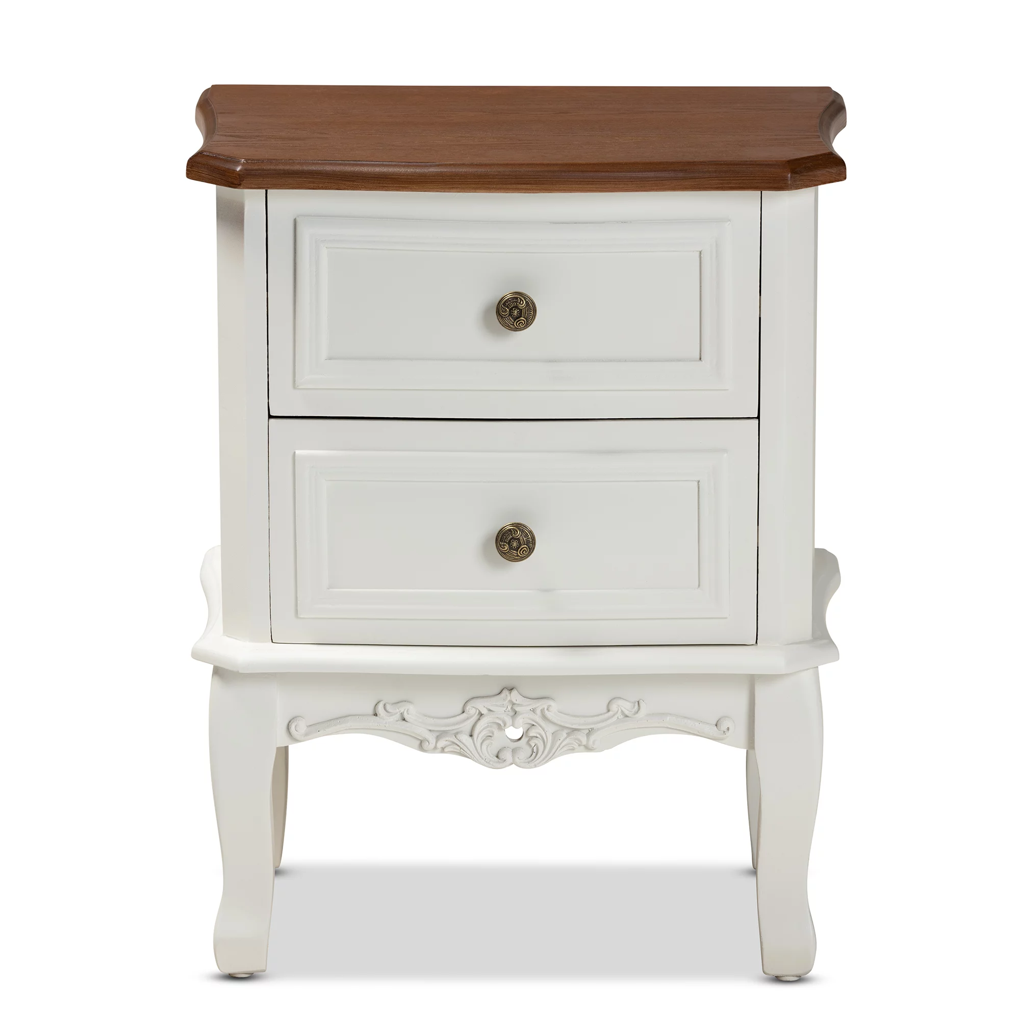 Baxton Studio Darlene Classic and Traditional French White and Cherry Brown Finished Wood 2-Drawer End Table