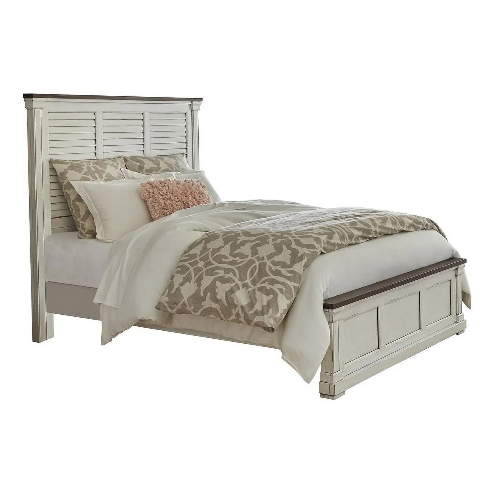 Pemberly Row Wood Farmhouse Eastern King Panel Bed White Finish