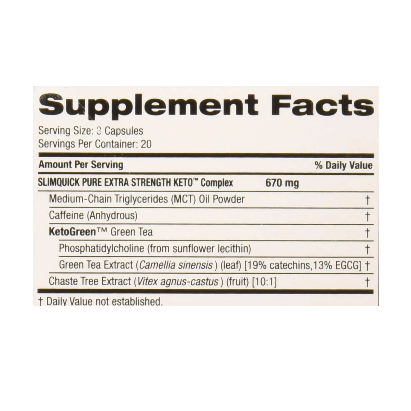 SlimQuick Pure Keto Dietary Supplement Extra Strength Caplets 60 Ct