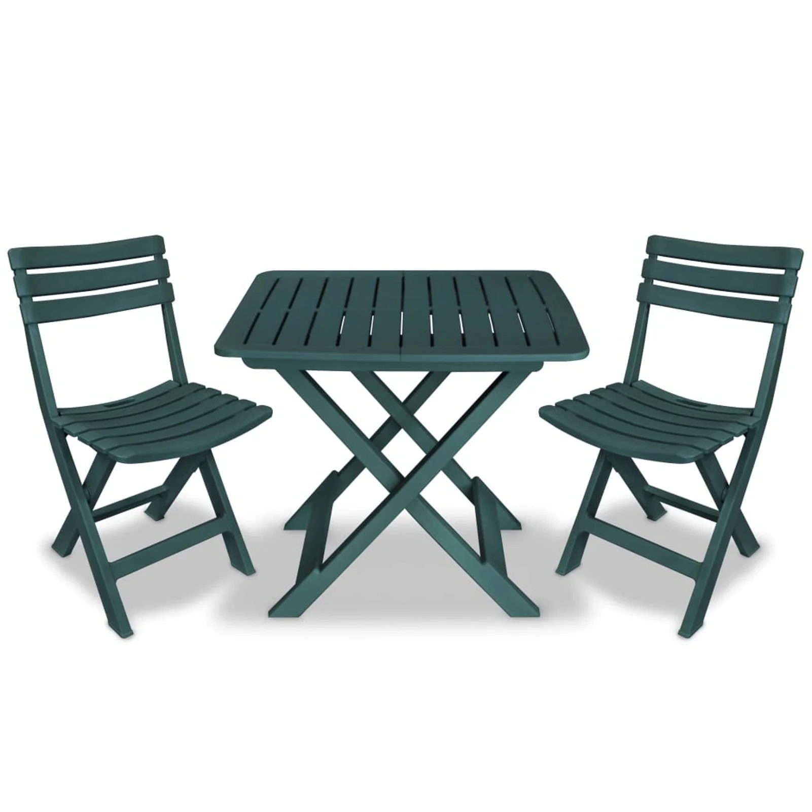 moobody 3 Piece Folding Bistro Set Plastic Folding Table with 2 Foldable Chairs Dining Set Green Outdoor Furniture Space Saving for Garden Backyard Terrace Balcony