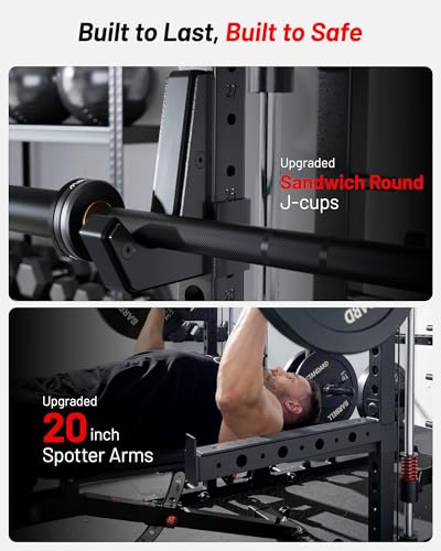 Mikolo Smith Machine, 2200lbs Squat Rack with LAT-Pull Down System & Cable Crossover Machine, Training Equipment with Leg Hold-Down Attachment