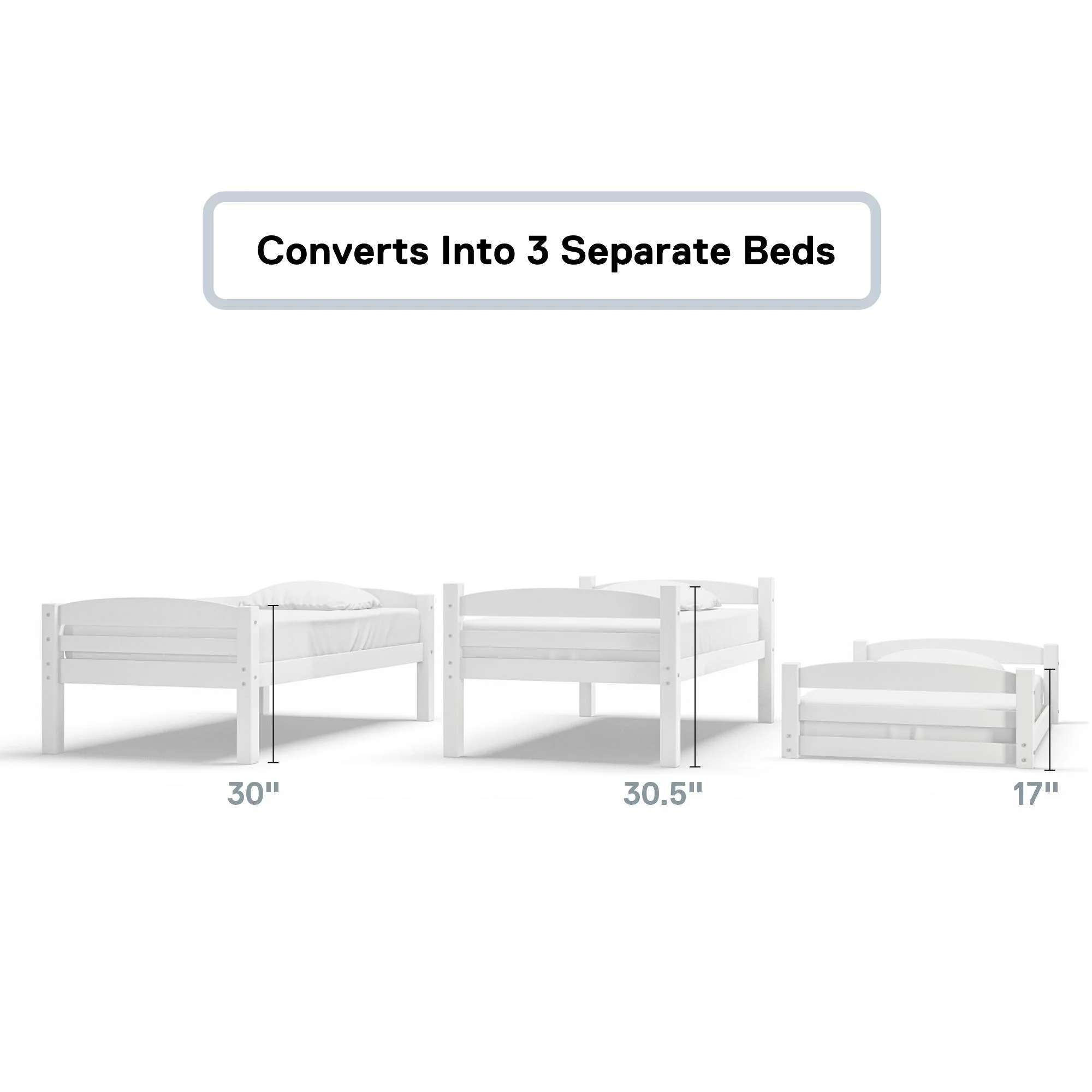 Better Homes & Gardens Tristan Kids' Convertible Triple Bunk Bed, Twin Over Twin Over Twin, White