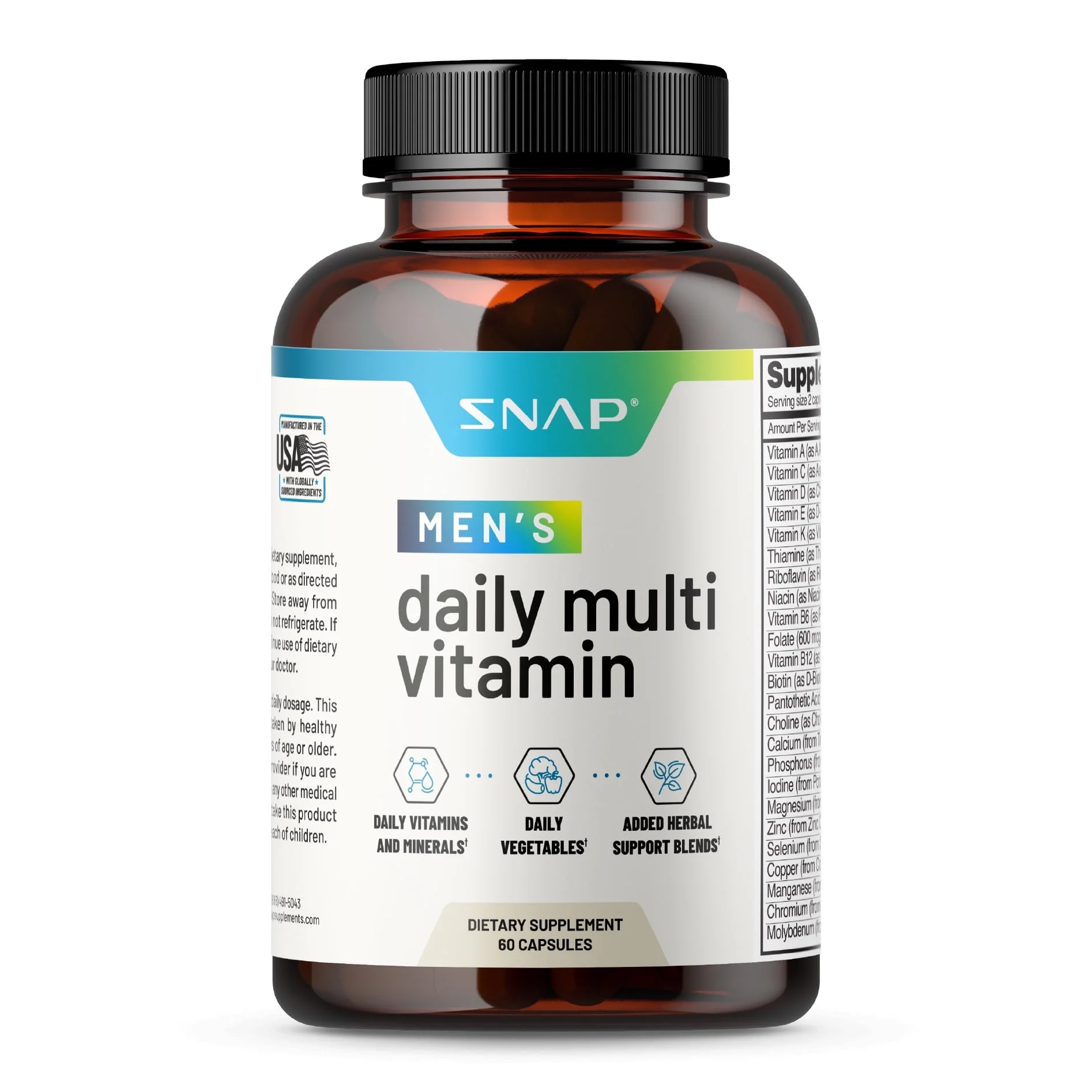 Snap Supplements Mens Daily Multi Vitamins - Mens Nourishing Health Blend - 60ct