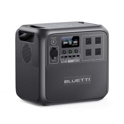 BLUETTI Solar Generator AC180, 1152Wh LiFePO4 Battery Backup w/ 4 1800W (2700W peak) AC Outlets, 0-80% in 45Min, for Camping, Off-grid, Power Outage