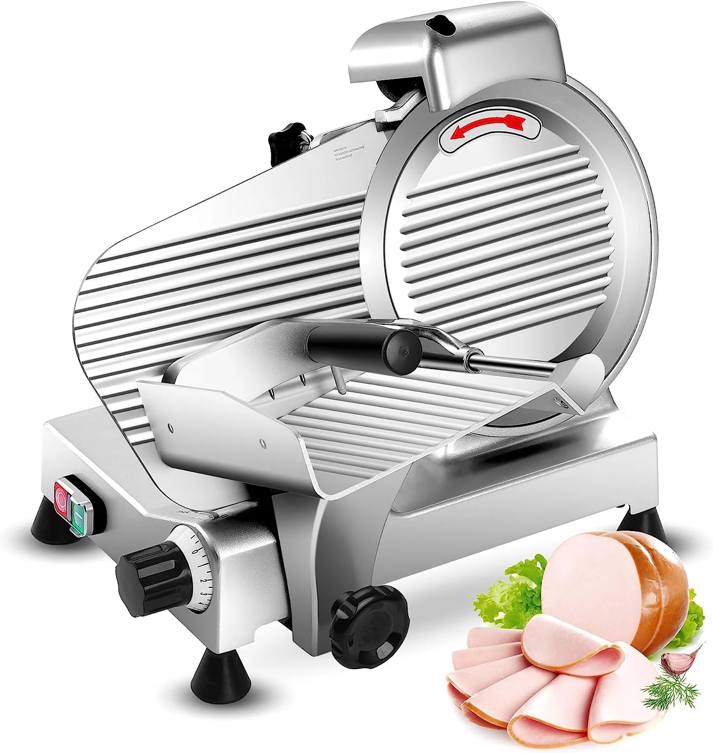 Meat Slicer Machine 10 inch Commercial Meat Slicer 240W Frozen Meat Cheese Deli Slicer Premium Chromium-Plated Steel Blade Semi-Auto Foody Slicer Home Use Low Noises