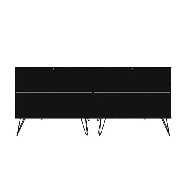 Rockefeller 6-Drawer Double Low Dresser with Metal Legs in Off White & Nature, 30.24 x 69.72 x 19.02 in.