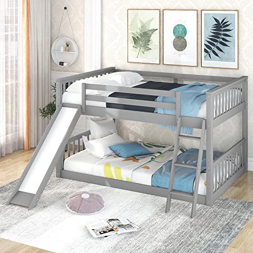 Wood Full Size Loft Bed with Built-in Wardrobe,Desk,2-Tier Storage Shelves and 3 Drawers,Upper Bunk W/Full-Length Guardrails,for Apartment,Bedroom,Guest Room,Gray