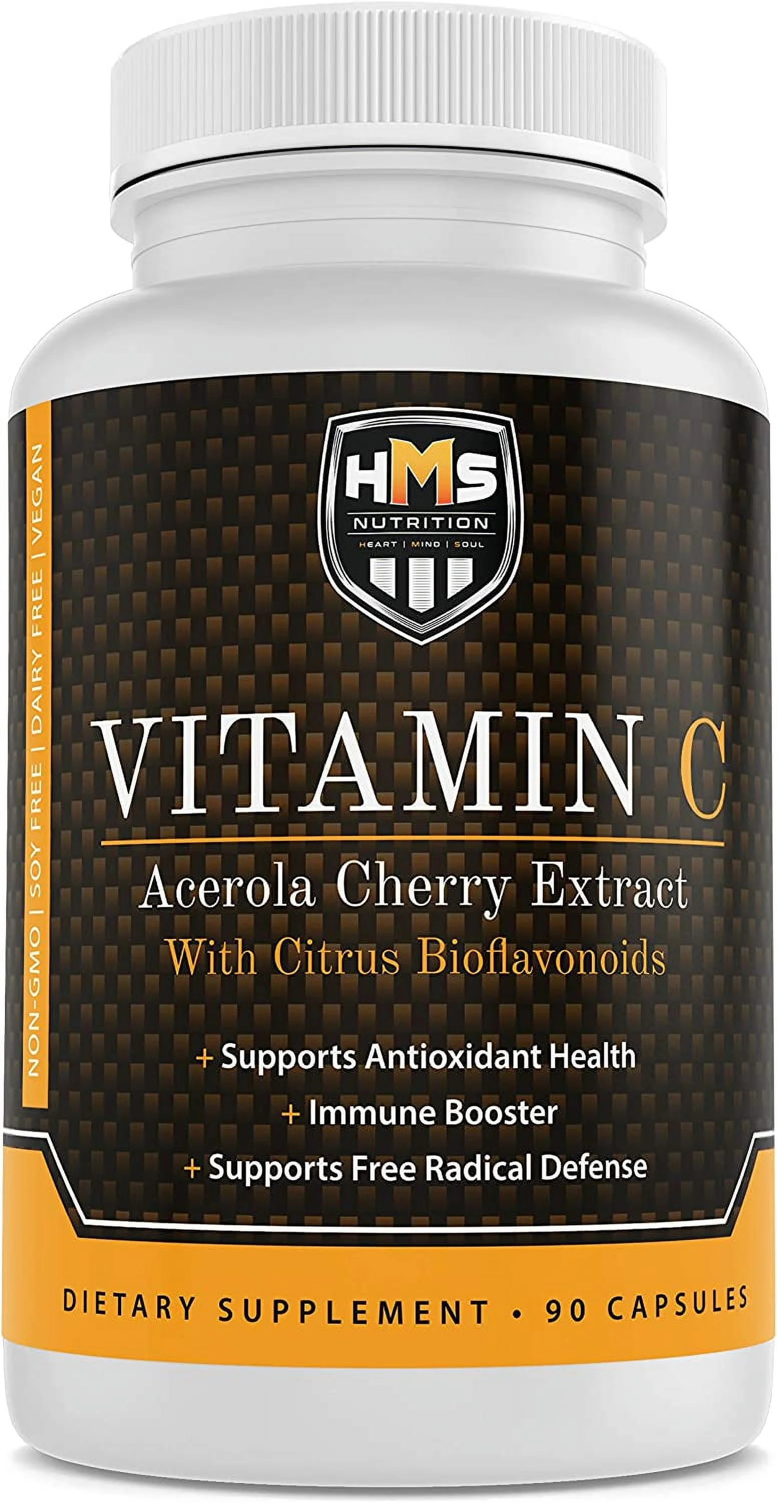 HMS Nutrition Acerola Cherry and Citrus Bioflavonoids Vitamin C Supplement: Supports Antioxidant Health, Immune Booster, Organic, 90 Capsules