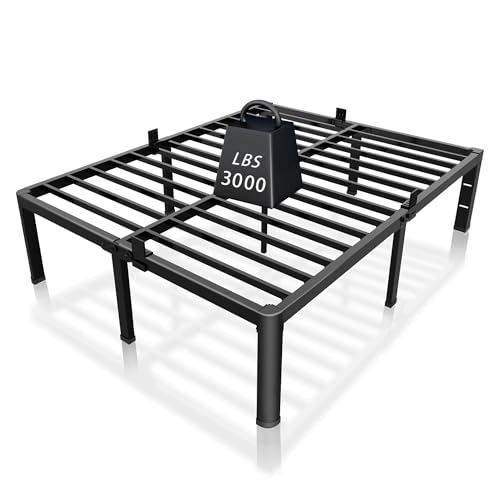 ROIL 14 inch Full Size Bed Frame with Headboard Hole and Round Corner Legs Mattress Retainers 3500LBS Heavy Duty Steel Slats No Box Spring Needed Platform Noise-Free Underneath Storage