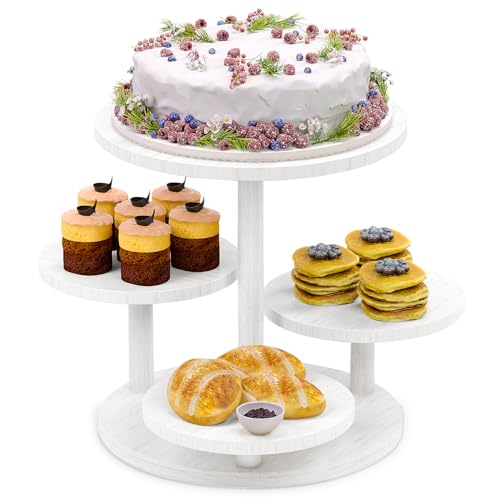 HURZMORO 4 Tier Round Cupcake Tower Stand for 50 Cupcakes,Wood Cake Stand with Tiered Tray Decor,Farmhouse Tiered Tray Decor,Cupcake Display for Birthday Graduation Baby Shower Tea Party