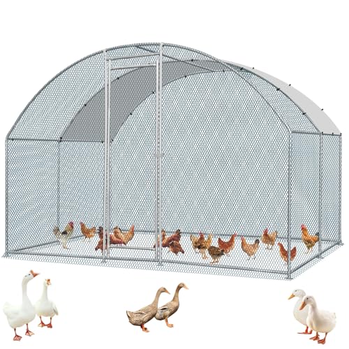 Outvita Large Metal Chicken Coop, 13×10FT Walk-in Poultry Cage with Waterproof & Anti-UV Round Arch Cover, Duck Rabbit Hen Cage Galvanized Mesh for Outdoor Yard Backyard and Farm