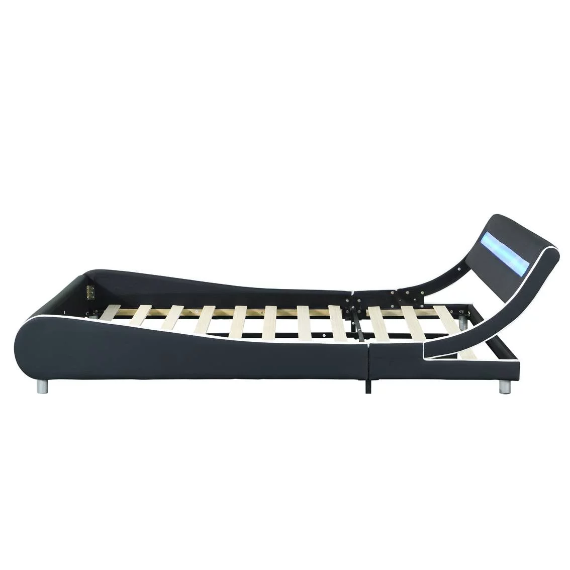 Faux Leather Upholstered Platform Bed Frame with Led Lighting Wood Slat Support Queen Size